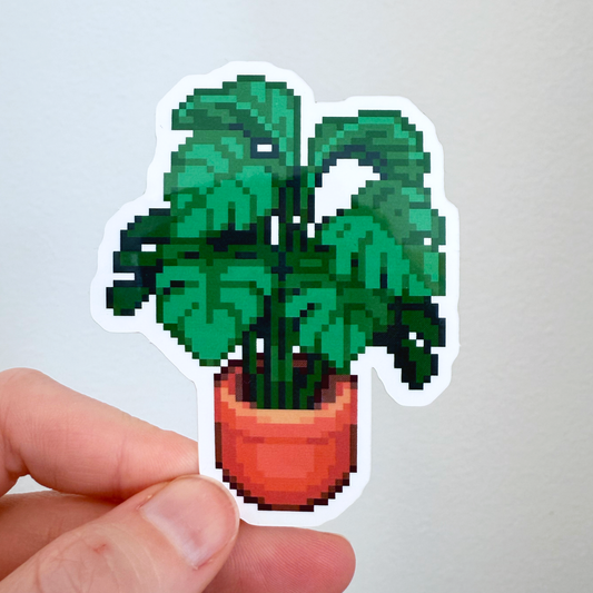 Monstera plant pixel art sticker