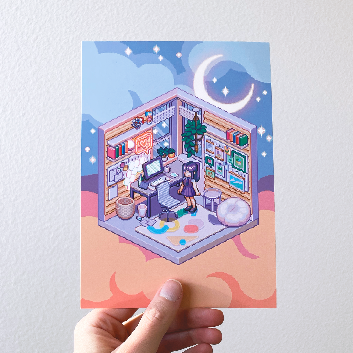 Isometric dreamy office pixel art print
