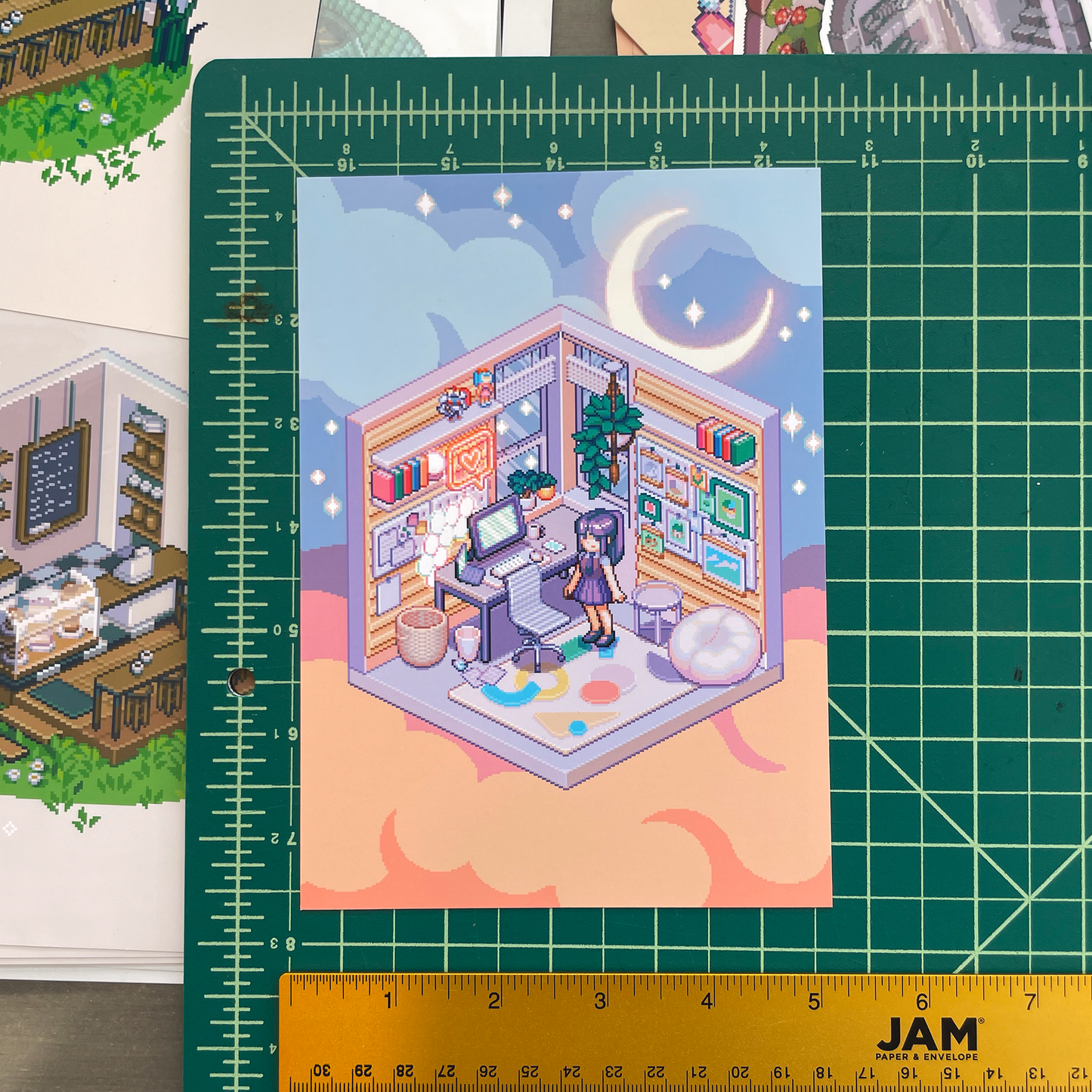 Isometric dreamy office pixel art print