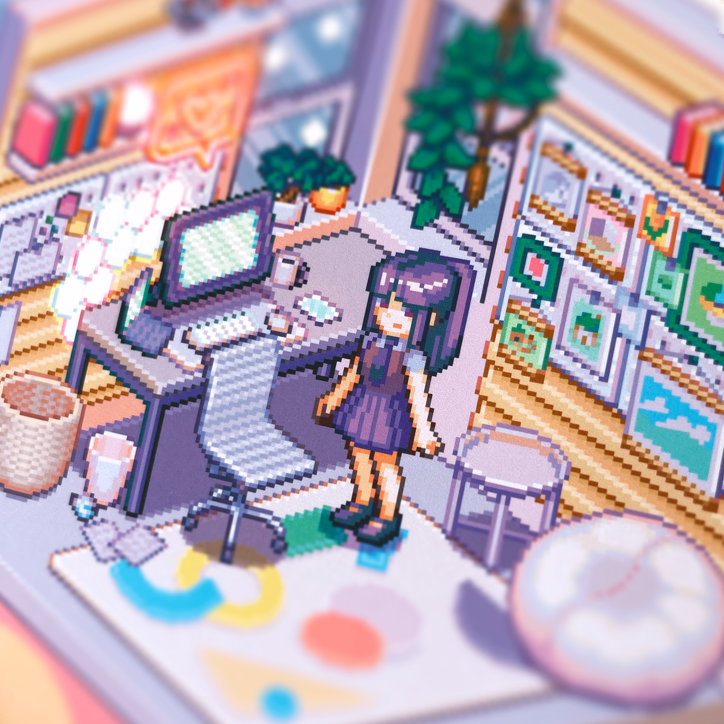 Isometric dreamy office pixel art print