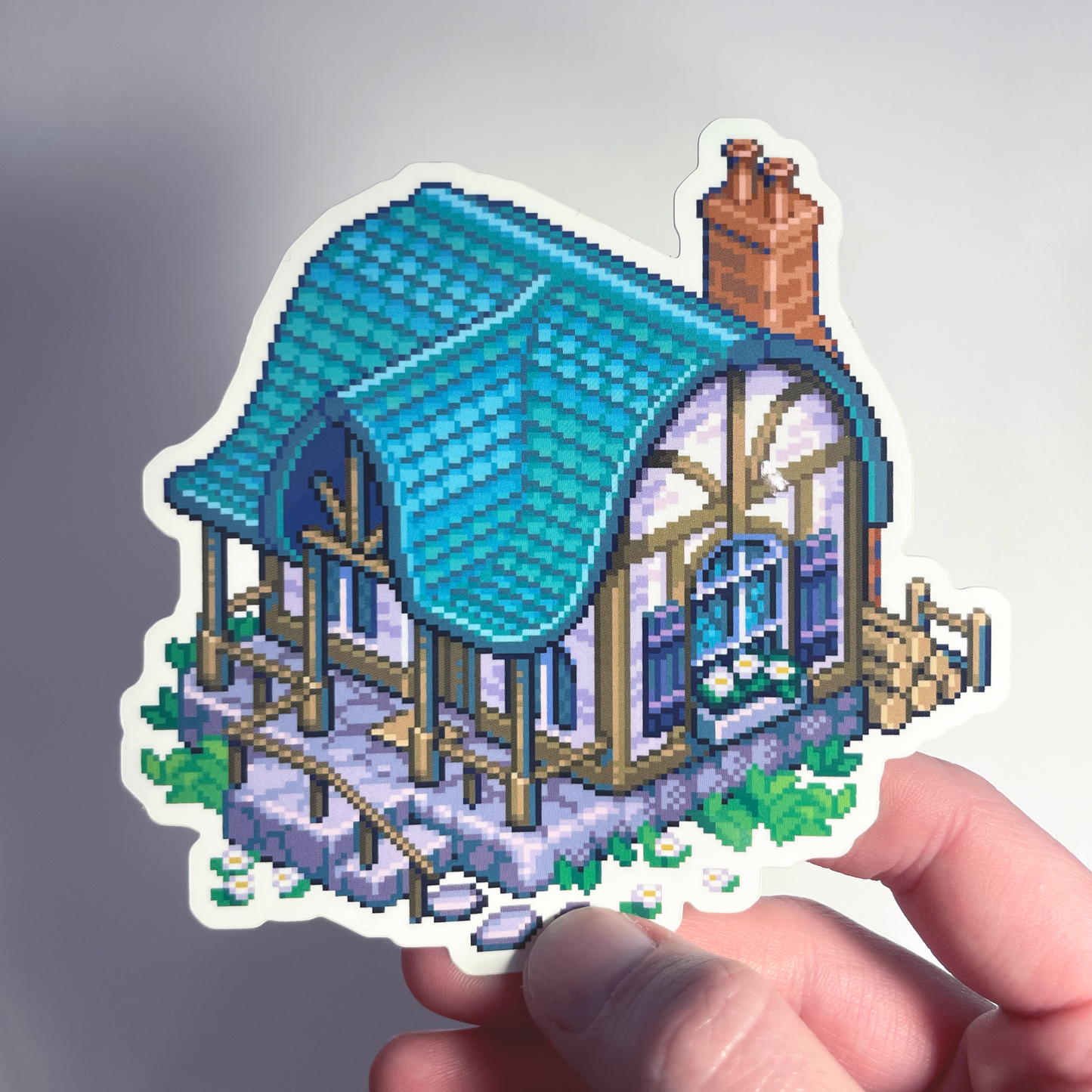 Isometric cottage pixel art sticker