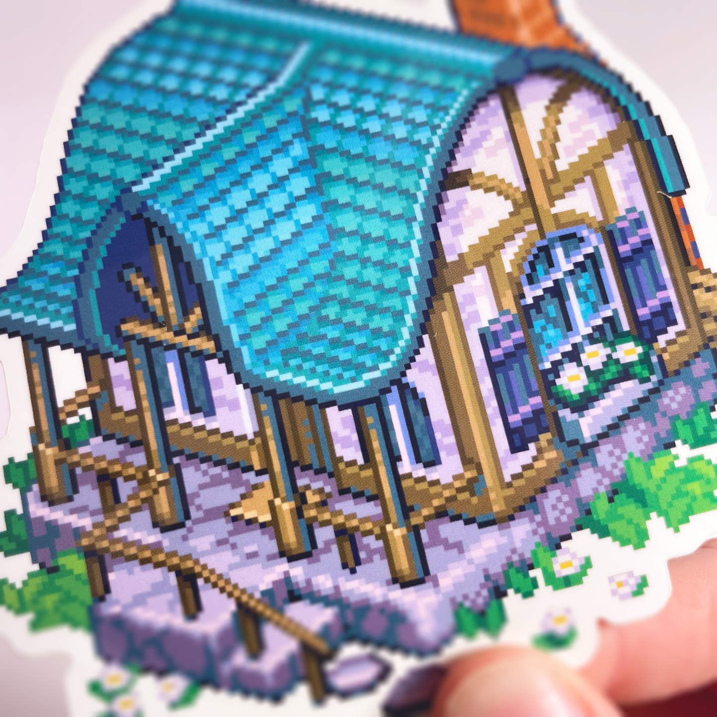 Isometric cottage pixel art sticker