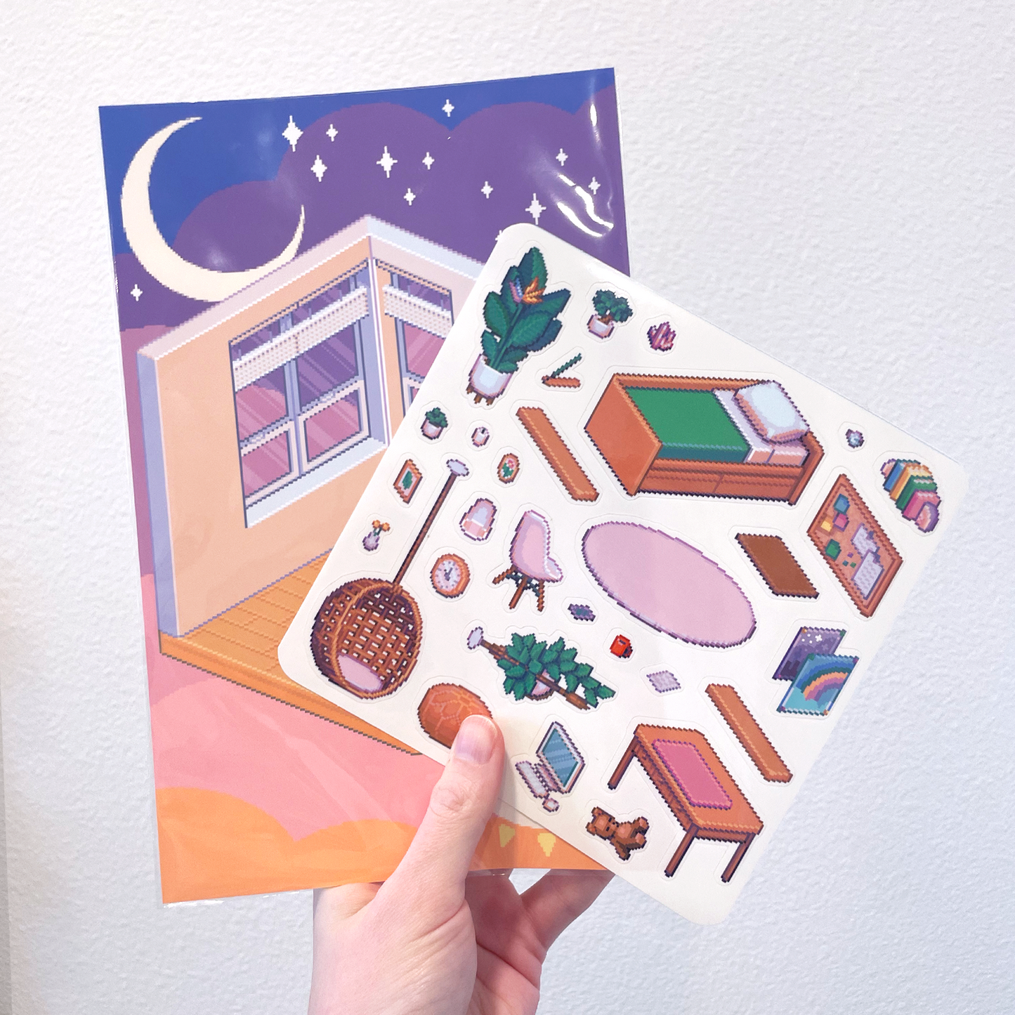 Pixel dreamy bedroom stickersheet - Decorate it yourself!