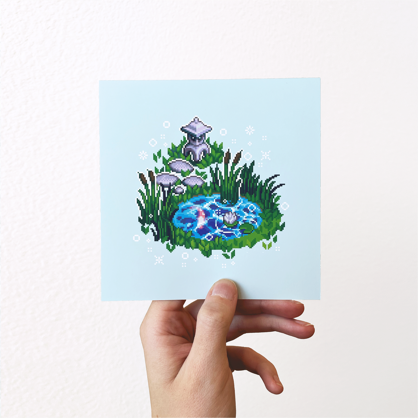 Isometric koi pond pixel art print