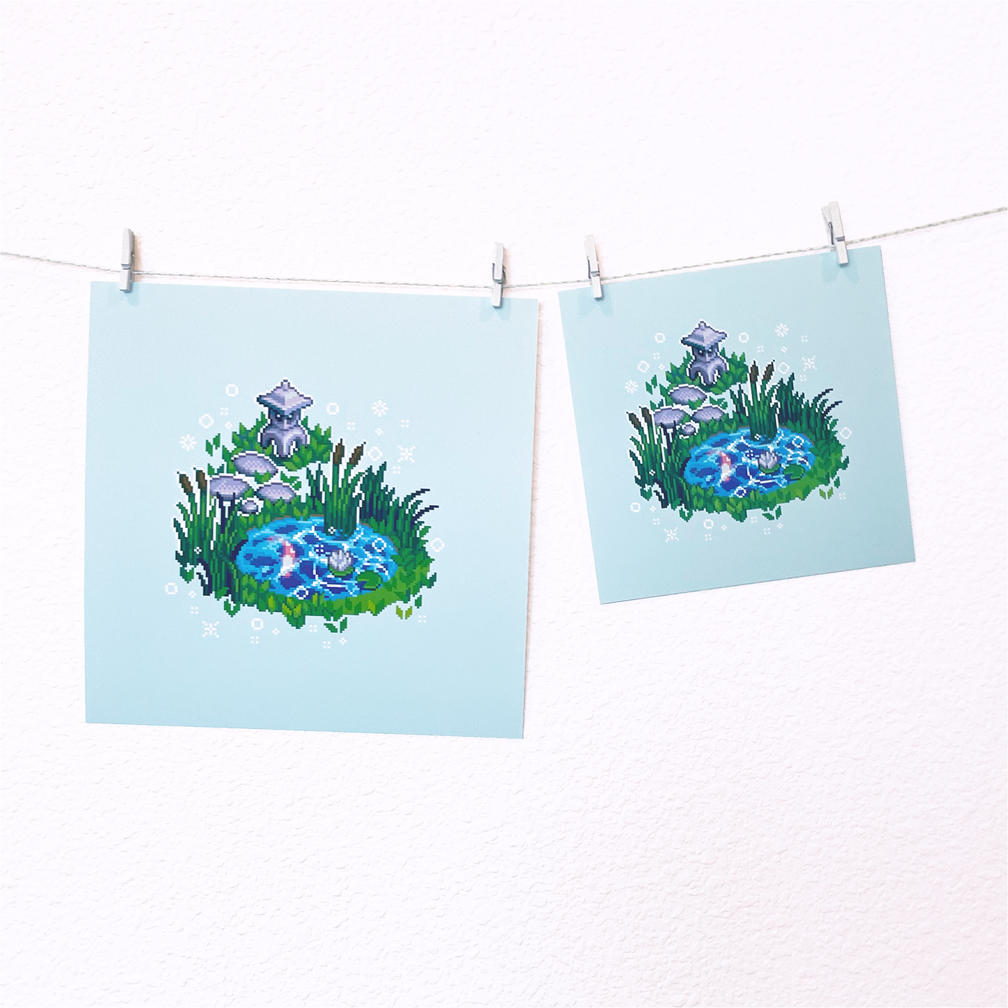 Isometric koi pond pixel art print