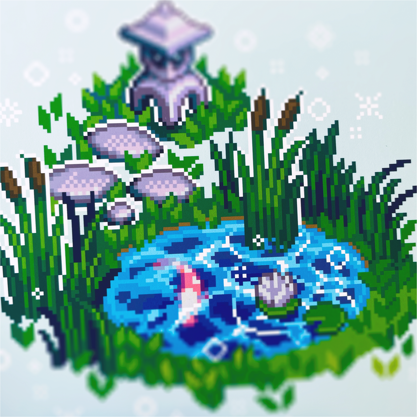 Isometric koi pond pixel art print
