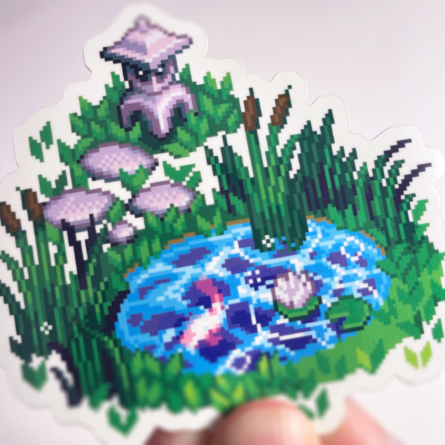 Isometric koi pond pixel art sticker
