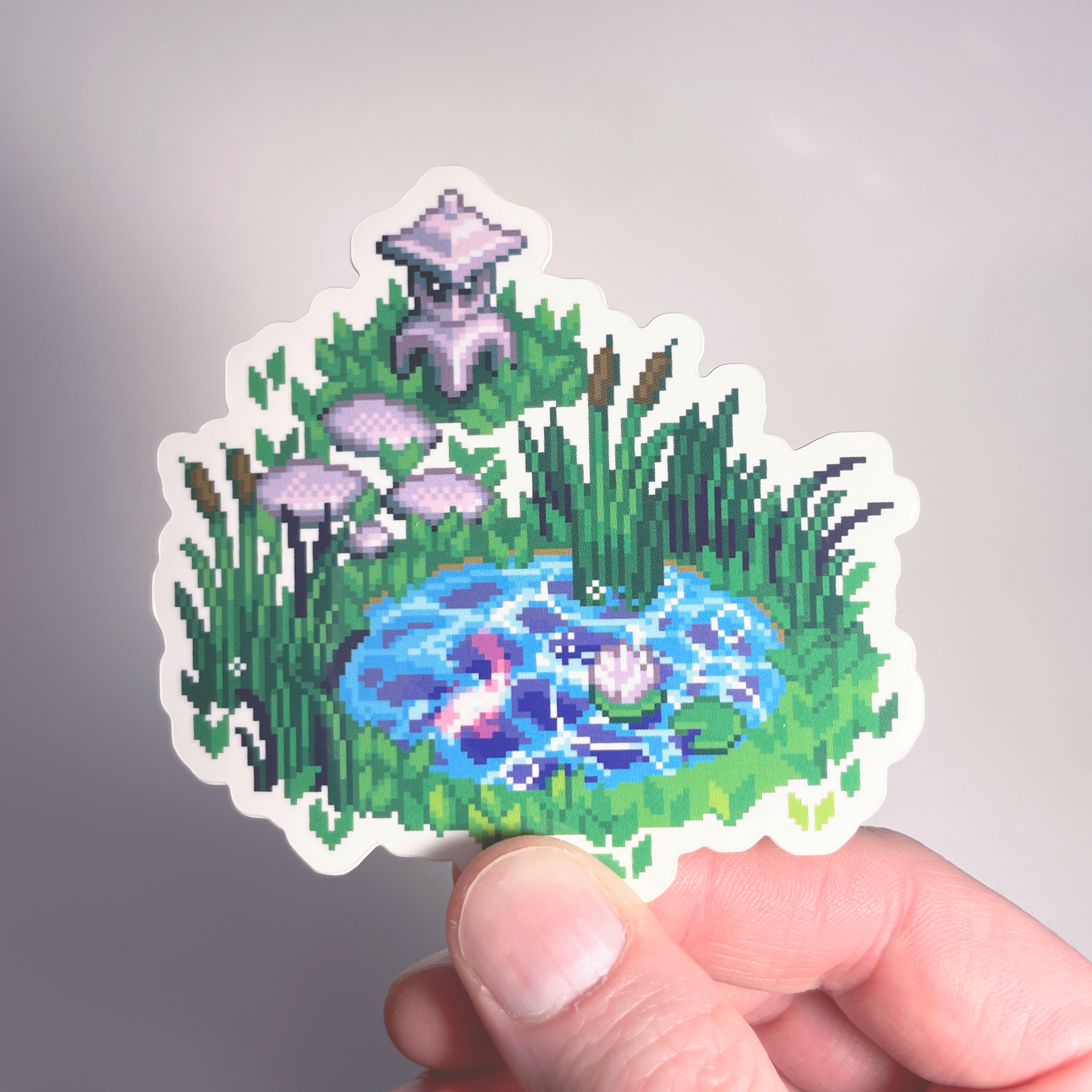 Isometric koi pond pixel art sticker