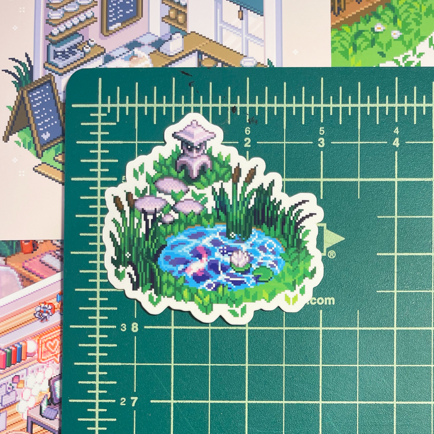 Isometric koi pond pixel art sticker