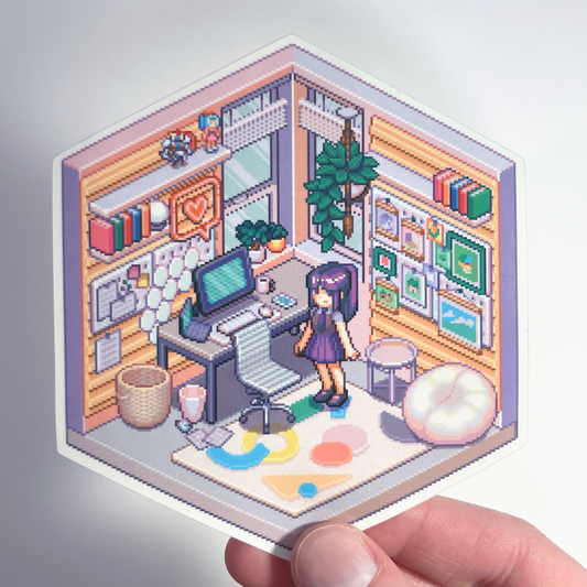 Isometric dreamy office pixel art sticker