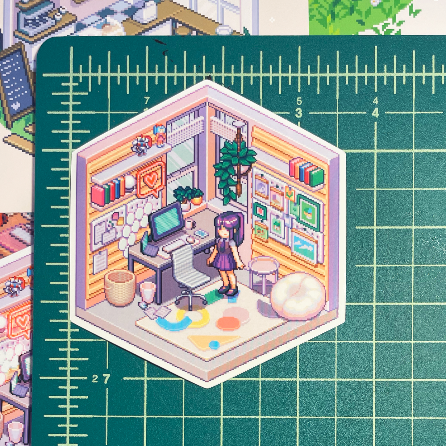 Isometric dreamy office pixel art sticker