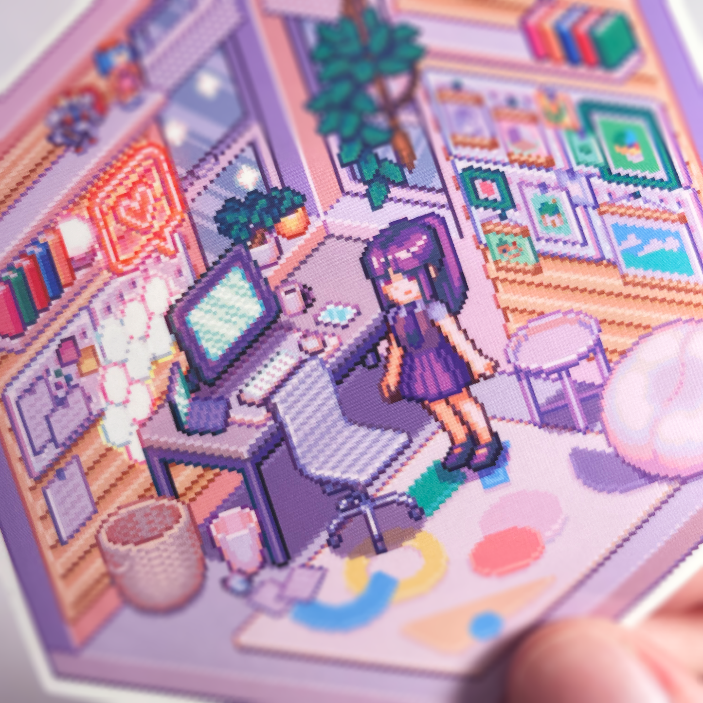 Isometric dreamy office pixel art sticker