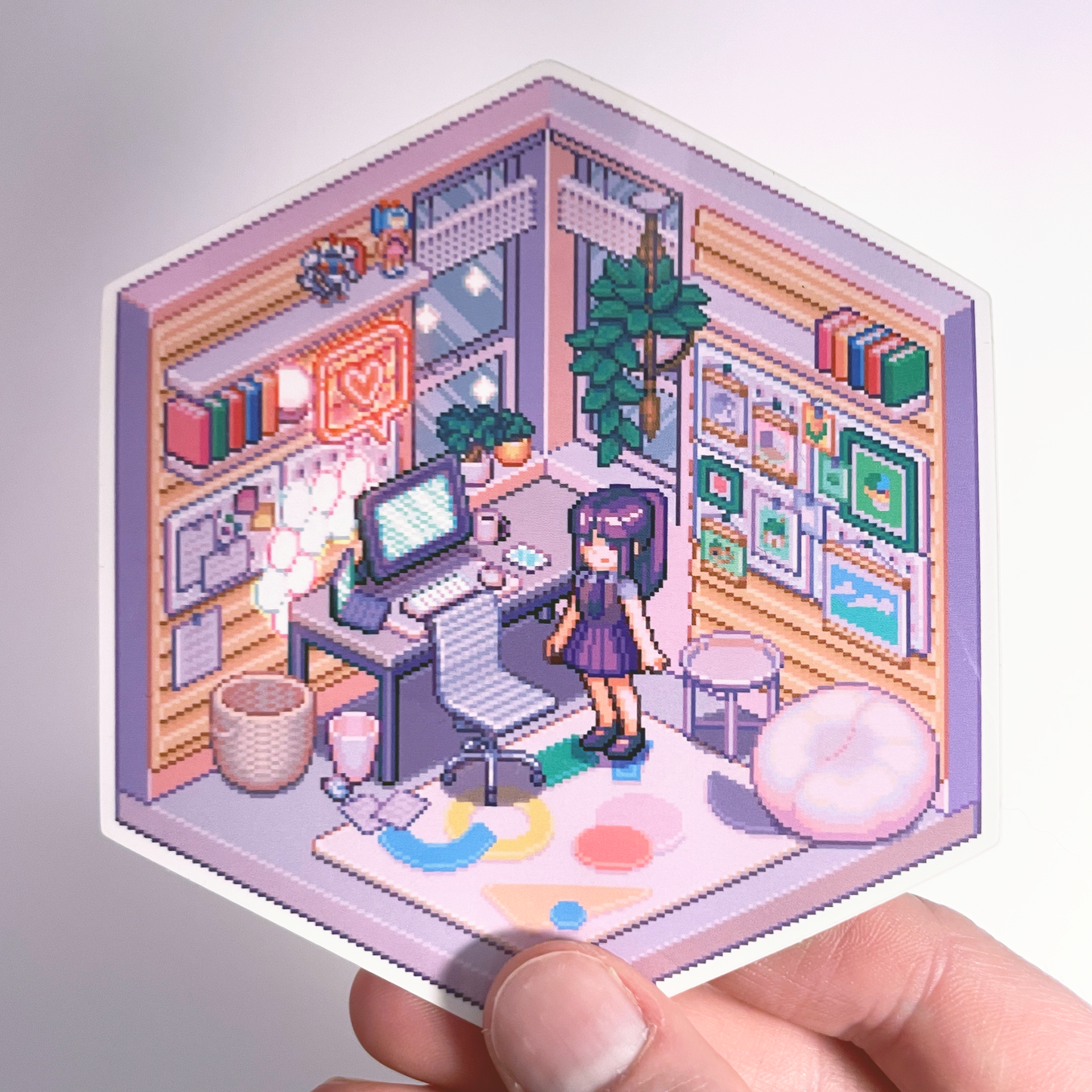 Isometric dreamy office pixel art sticker