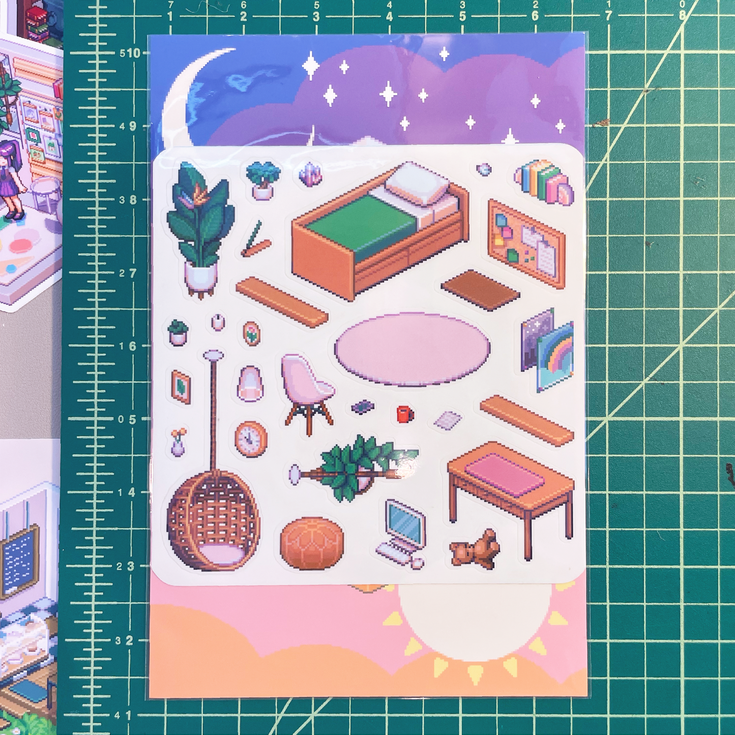 Pixel dreamy bedroom stickersheet - Decorate it yourself!