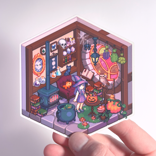 Isometric halloween room pixel art sticker