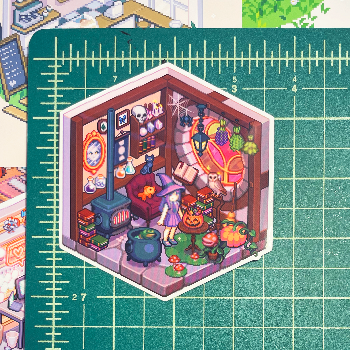 Isometric halloween room pixel art sticker