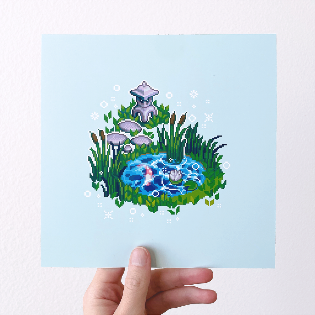 Isometric koi pond pixel art print – pixebo