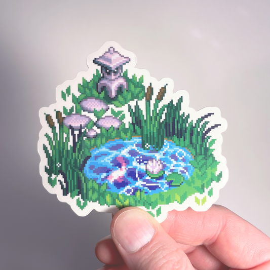 Koi pond pixel art sticker