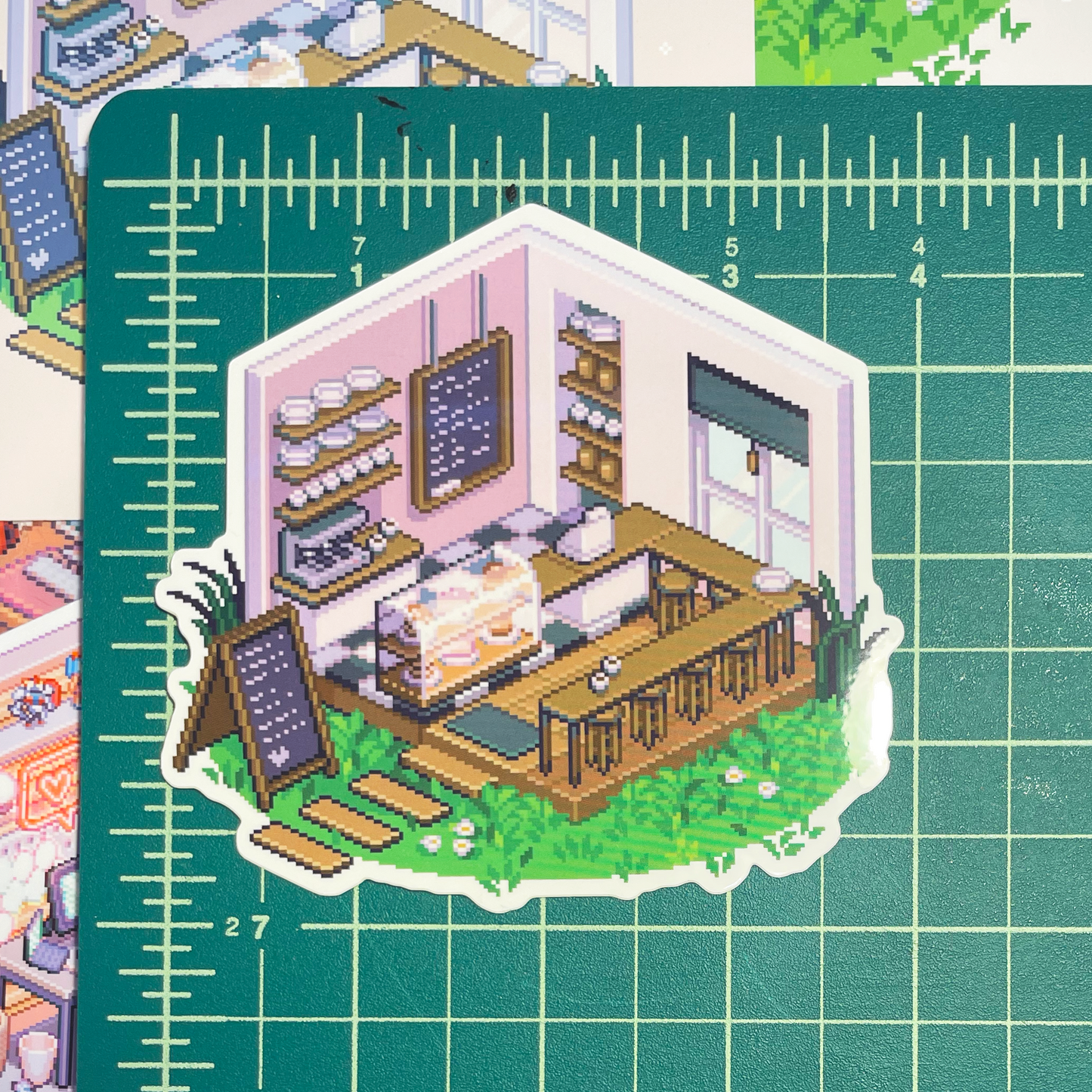 Pink café pixel art sticker